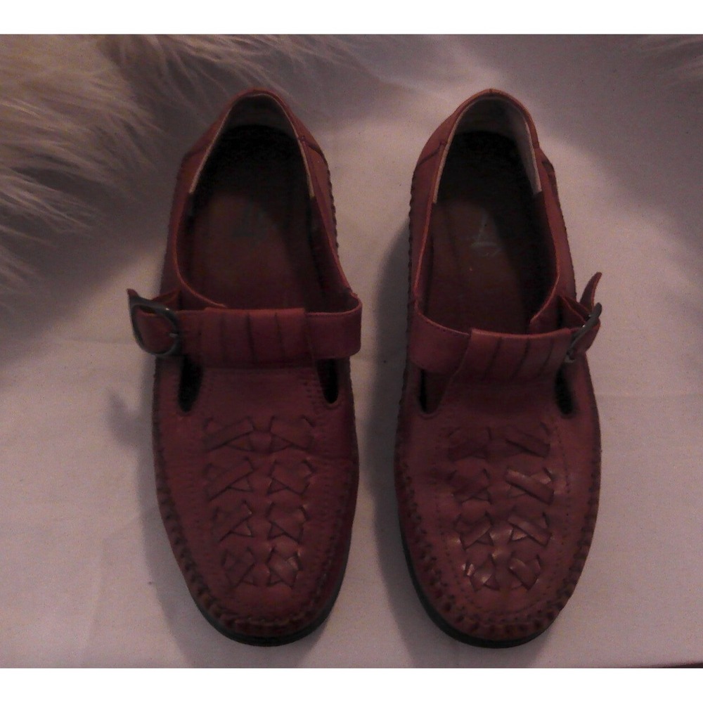 LIFESTRIDE 7 1/2 MEDIUM WOMENS LEATHER BUCKLE STRAP BROWN SHOES